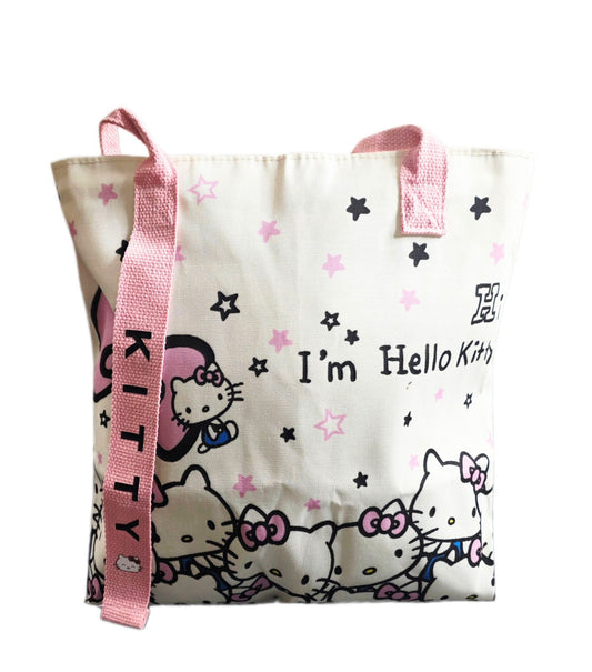 Hello Kitty Tote Bag Pink Canvas Shoulder Purse Zipper Double Handle Kawaii NEW