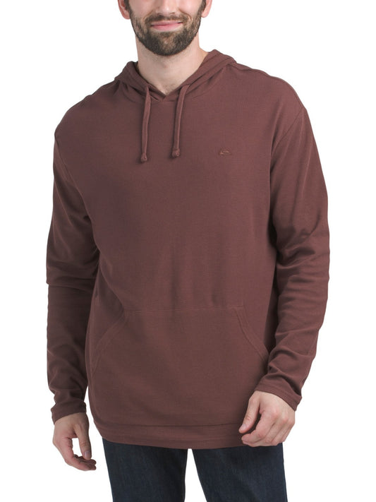 Quiksilver Mens Waffle Knit Thermal Hoodie Brown Size M Long Sleeve Kangaroo Pockets